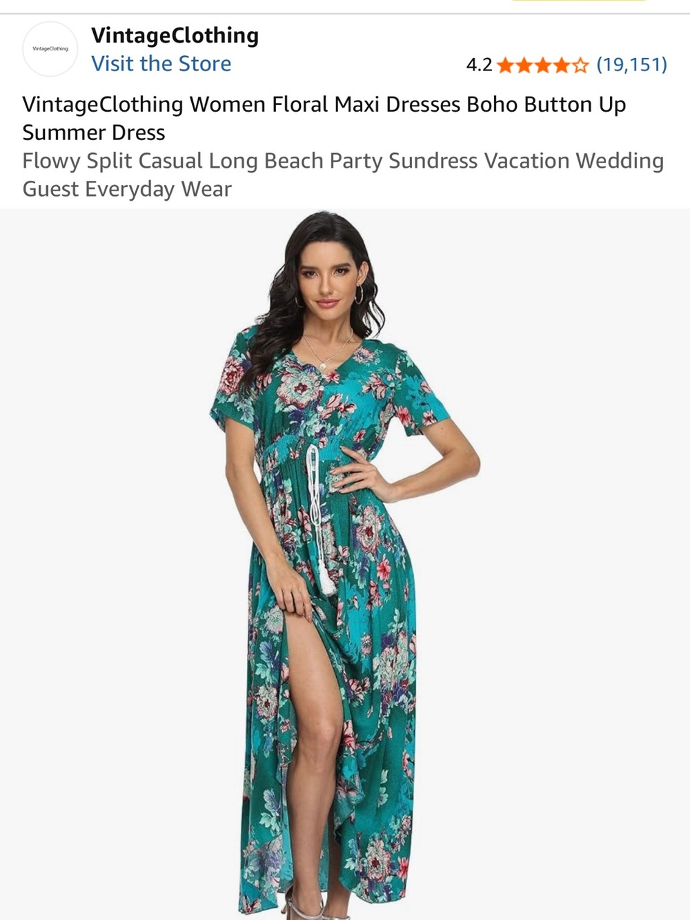 Teal Floral Maxi Dress with Side Split